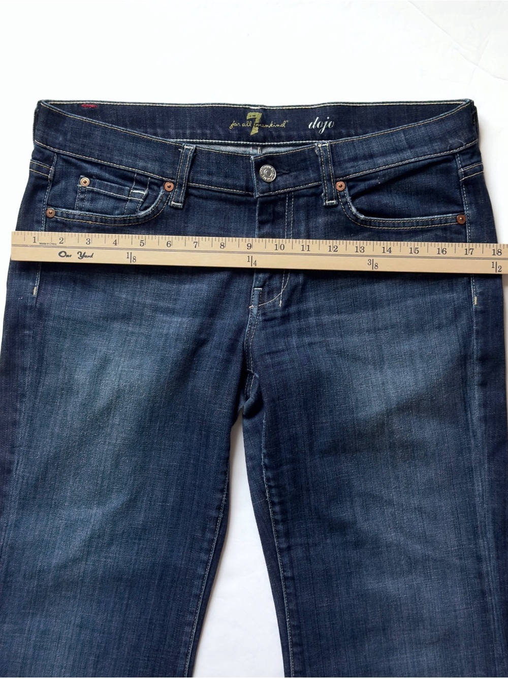 7 For All Mankind Dojo Jeans Womens 30 Flare Wide Leg Boho Dark Wash Denim - Picture 12 of 13
